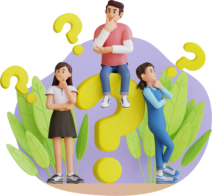 teenagers are standing thinking with a big question mark 3d character illustration